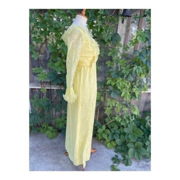 1950s Prom Dress Formal Sunny Yellow Evening Wedding Lace Bow Maxi Cupcake Sz S - Picture 9 of 16